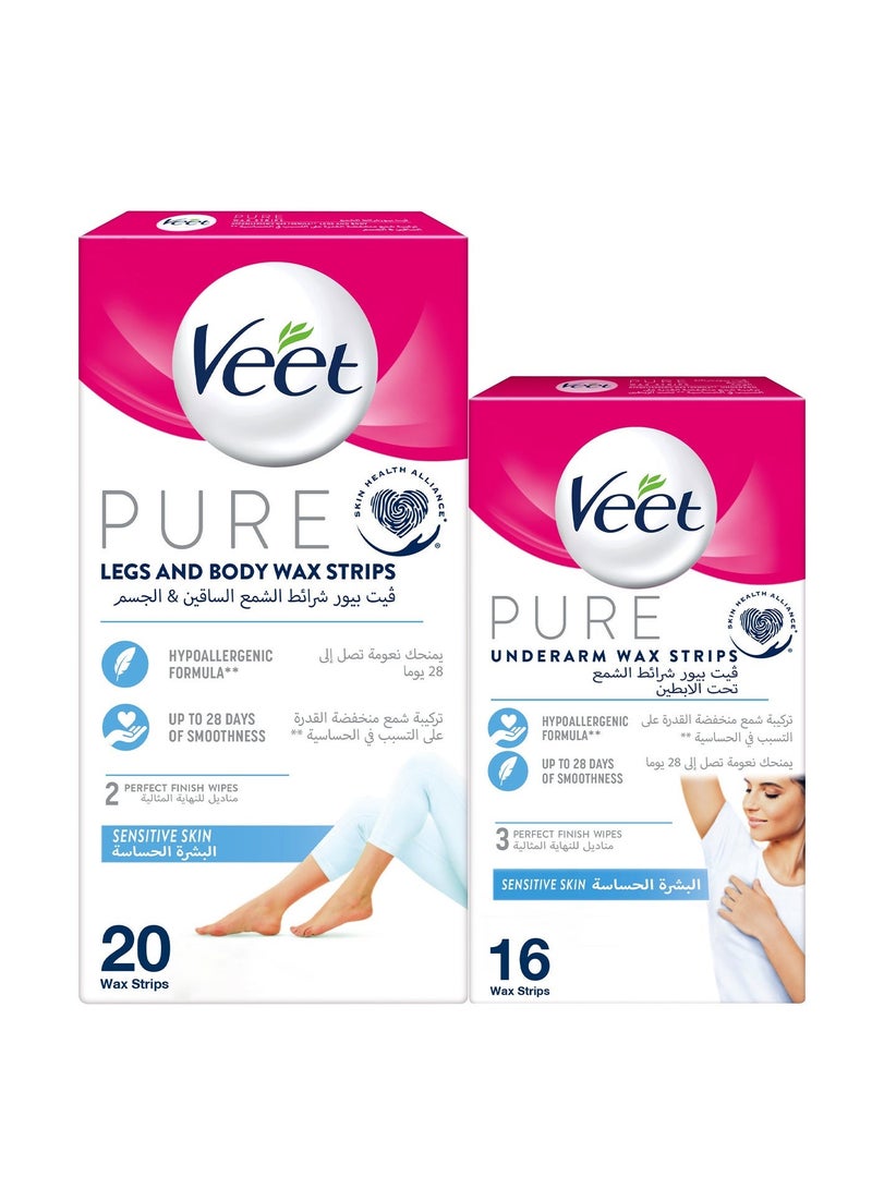 Veet شرائح شمع الجسم والساقين النقية بالإضافة إلى شرائح شمع الإبط للبشرة الحساسة - Image 1